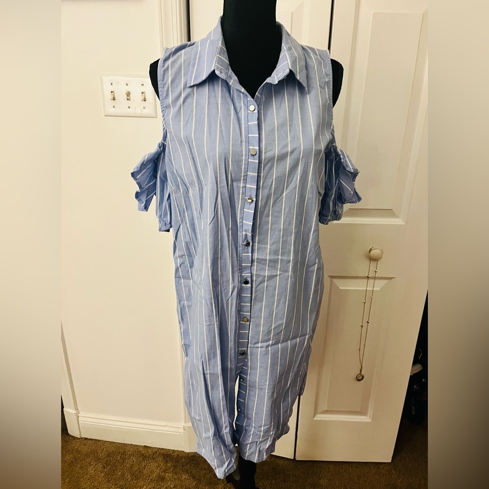 Charlotte Russe Light Blue Striped Cold Shoulder Dress
